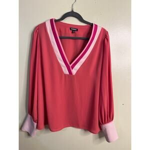 Express popover coral colorblock long sleeve blouse, size large